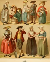 An illustration from Le costume historique. Cinq cents planches, trois cents en couleurs, or et argent, deux cents en camaieu. Types principaux du vêtement et de la parure, rapprochés de ceux de l'intérieur de l'habitation dans tous les temps et chez tous les peuples, avec de nombreux détails sur le mobilier, les armes, les objets usuels, les moyens de transport, etc (1888)