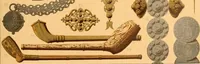 An illustration from Le costume historique. Cinq cents planches, trois cents en couleurs, or et argent, deux cents en camaieu. Types principaux du vêtement et de la parure, rapprochés de ceux de l'intérieur de l'habitation dans tous les temps et chez tous les peuples, avec de nombreux détails sur le mobilier, les armes, les objets usuels, les moyens de transport, etc (1888)
