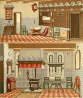 An illustration from Le costume historique. Cinq cents planches, trois cents en couleurs, or et argent, deux cents en camaieu. Types principaux du vêtement et de la parure, rapprochés de ceux de l'intérieur de l'habitation dans tous les temps et chez tous les peuples, avec de nombreux détails sur le mobilier, les armes, les objets usuels, les moyens de transport, etc (1888)