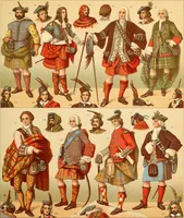 An illustration from Le costume historique. Cinq cents planches, trois cents en couleurs, or et argent, deux cents en camaieu. Types principaux du vêtement et de la parure, rapprochés de ceux de l'intérieur de l'habitation dans tous les temps et chez tous les peuples, avec de nombreux détails sur le mobilier, les armes, les objets usuels, les moyens de transport, etc (1888)