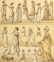 An illustration from Le costume historique. Cinq cents planches, trois cents en couleurs, or et argent, deux cents en camaieu. Types principaux du vêtement et de la parure, rapprochés de ceux de l'intérieur de l'habitation dans tous les temps et chez tous les peuples, avec de nombreux détails sur le mobilier, les armes, les objets usuels, les moyens de transport, etc (1888)