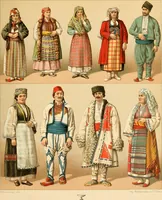 An illustration from Le costume historique. Cinq cents planches, trois cents en couleurs, or et argent, deux cents en camaieu. Types principaux du vêtement et de la parure, rapprochés de ceux de l'intérieur de l'habitation dans tous les temps et chez tous les peuples, avec de nombreux détails sur le mobilier, les armes, les objets usuels, les moyens de transport, etc (1888)