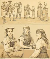 An illustration from Le costume historique. Cinq cents planches, trois cents en couleurs, or et argent, deux cents en camaieu. Types principaux du vêtement et de la parure, rapprochés de ceux de l'intérieur de l'habitation dans tous les temps et chez tous les peuples, avec de nombreux détails sur le mobilier, les armes, les objets usuels, les moyens de transport, etc (1888)