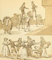 An illustration from Le costume historique. Cinq cents planches, trois cents en couleurs, or et argent, deux cents en camaieu. Types principaux du vêtement et de la parure, rapprochés de ceux de l'intérieur de l'habitation dans tous les temps et chez tous les peuples, avec de nombreux détails sur le mobilier, les armes, les objets usuels, les moyens de transport, etc (1888)