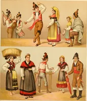An illustration from Le costume historique. Cinq cents planches, trois cents en couleurs, or et argent, deux cents en camaieu. Types principaux du vêtement et de la parure, rapprochés de ceux de l'intérieur de l'habitation dans tous les temps et chez tous les peuples, avec de nombreux détails sur le mobilier, les armes, les objets usuels, les moyens de transport, etc (1888)