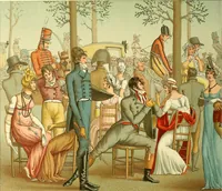 An illustration from Le costume historique. Cinq cents planches, trois cents en couleurs, or et argent, deux cents en camaieu. Types principaux du vêtement et de la parure, rapprochés de ceux de l'intérieur de l'habitation dans tous les temps et chez tous les peuples, avec de nombreux détails sur le mobilier, les armes, les objets usuels, les moyens de transport, etc (1888)