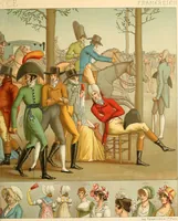 An illustration from Le costume historique. Cinq cents planches, trois cents en couleurs, or et argent, deux cents en camaieu. Types principaux du vêtement et de la parure, rapprochés de ceux de l'intérieur de l'habitation dans tous les temps et chez tous les peuples, avec de nombreux détails sur le mobilier, les armes, les objets usuels, les moyens de transport, etc (1888)