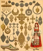 Picture 92 of 109 from Le costume historique. Cinq cents planches, trois cents en couleurs, or et argent, deux cents en camaieu. Types principaux du vêtement et de la parure, rapprochés de ceux de l'intérieur de l'habitation dans tous les temps et chez tous les peuples, avec de nombreux détails sur le mobilier, les armes, les objets usuels, les moyens de transport, etc (1888), leaf 474