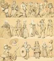 An illustration from Le costume historique. Cinq cents planches, trois cents en couleurs, or et argent, deux cents en camaieu. Types principaux du vêtement et de la parure, rapprochés de ceux de l'intérieur de l'habitation dans tous les temps et chez tous les peuples, avec de nombreux détails sur le mobilier, les armes, les objets usuels, les moyens de transport, etc (1888)