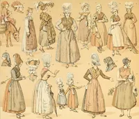 An illustration from Le costume historique. Cinq cents planches, trois cents en couleurs, or et argent, deux cents en camaieu. Types principaux du vêtement et de la parure, rapprochés de ceux de l'intérieur de l'habitation dans tous les temps et chez tous les peuples, avec de nombreux détails sur le mobilier, les armes, les objets usuels, les moyens de transport, etc (1888)
