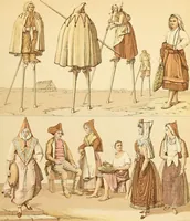 An illustration from Le costume historique. Cinq cents planches, trois cents en couleurs, or et argent, deux cents en camaieu. Types principaux du vêtement et de la parure, rapprochés de ceux de l'intérieur de l'habitation dans tous les temps et chez tous les peuples, avec de nombreux détails sur le mobilier, les armes, les objets usuels, les moyens de transport, etc (1888)