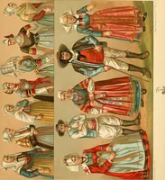 An illustration from Le costume historique. Cinq cents planches, trois cents en couleurs, or et argent, deux cents en camaieu. Types principaux du vêtement et de la parure, rapprochés de ceux de l'intérieur de l'habitation dans tous les temps et chez tous les peuples, avec de nombreux détails sur le mobilier, les armes, les objets usuels, les moyens de transport, etc (1888)