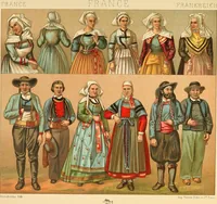 An illustration from Le costume historique. Cinq cents planches, trois cents en couleurs, or et argent, deux cents en camaieu. Types principaux du vêtement et de la parure, rapprochés de ceux de l'intérieur de l'habitation dans tous les temps et chez tous les peuples, avec de nombreux détails sur le mobilier, les armes, les objets usuels, les moyens de transport, etc (1888)