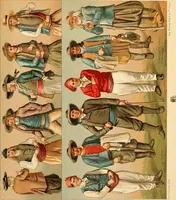 An illustration from Le costume historique. Cinq cents planches, trois cents en couleurs, or et argent, deux cents en camaieu. Types principaux du vêtement et de la parure, rapprochés de ceux de l'intérieur de l'habitation dans tous les temps et chez tous les peuples, avec de nombreux détails sur le mobilier, les armes, les objets usuels, les moyens de transport, etc (1888)