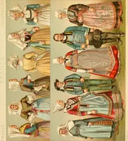 An illustration from Le costume historique. Cinq cents planches, trois cents en couleurs, or et argent, deux cents en camaieu. Types principaux du vêtement et de la parure, rapprochés de ceux de l'intérieur de l'habitation dans tous les temps et chez tous les peuples, avec de nombreux détails sur le mobilier, les armes, les objets usuels, les moyens de transport, etc (1888)