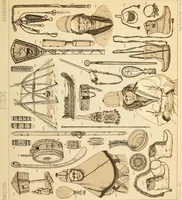 An illustration from Le costume historique. Cinq cents planches, trois cents en couleurs, or et argent, deux cents en camaieu. Types principaux du vêtement et de la parure, rapprochés de ceux de l'intérieur de l'habitation dans tous les temps et chez tous les peuples, avec de nombreux détails sur le mobilier, les armes, les objets usuels, les moyens de transport, etc (1888)