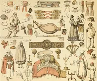 An illustration from Le costume historique. Cinq cents planches, trois cents en couleurs, or et argent, deux cents en camaieu. Types principaux du vêtement et de la parure, rapprochés de ceux de l'intérieur de l'habitation dans tous les temps et chez tous les peuples, avec de nombreux détails sur le mobilier, les armes, les objets usuels, les moyens de transport, etc (1888)