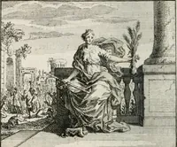 An illustration from Leerzaame zinnebeelden, en Bybel-stoffen : bestaande in Het leven van den propheet Elisa, Moses aanspraak aan Israël, en De verheugde Zacharias (1756)