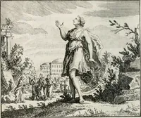 An illustration from Leerzaame zinnebeelden, en Bybel-stoffen : bestaande in Het leven van den propheet Elisa, Moses aanspraak aan Israël, en De verheugde Zacharias (1756)