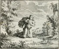 An illustration from Leerzaame zinnebeelden, en Bybel-stoffen : bestaande in Het leven van den propheet Elisa, Moses aanspraak aan Israël, en De verheugde Zacharias (1756)