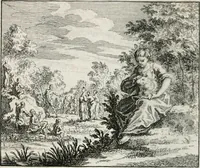 An illustration from Leerzaame zinnebeelden, en Bybel-stoffen : bestaande in Het leven van den propheet Elisa, Moses aanspraak aan Israël, en De verheugde Zacharias (1756)