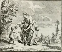 An illustration from Leerzaame zinnebeelden, en Bybel-stoffen : bestaande in Het leven van den propheet Elisa, Moses aanspraak aan Israël, en De verheugde Zacharias (1756)