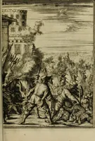 An illustration from Leeven en daden der doorluchtighste zee-helden en ontdeckers van landen deser eeuwen : beginnende met Christoffel Colombus, vinder van de nieuwe wereldt, en eyndigende met den roemruchtigen admirael M.A. de Ruyter, Ridd. &c. : vertoonende veel vreemde voorvallen, dappere verrichtingen, stoutmoedige bestieringen, en swaere zee-slagen, &c. : naeukeurigh, uyt veele geloofwaerdige schriften, en authentijcke stucken, by een gebracht, en beschreven (1676)