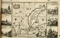 An illustration from Leeven en daden der doorluchtighste zee-helden en ontdeckers van landen deser eeuwen : beginnende met Christoffel Colombus, vinder van de nieuwe wereldt, en eyndigende met den roemruchtigen admirael M.A. de Ruyter, Ridd. &c. : vertoonende veel vreemde voorvallen, dappere verrichtingen, stoutmoedige bestieringen, en swaere zee-slagen, &c. : naeukeurigh, uyt veele geloofwaerdige schriften, en authentijcke stucken, by een gebracht, en beschreven (1676)