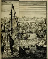 Picture 37 of 54 from Leeven en daden der doorluchtighste zee-helden en ontdeckers van landen deser eeuwen : beginnende met Christoffel Colombus, vinder van de nieuwe wereldt, en eyndigende met den roemruchtigen admirael M.A. de Ruyter, Ridd. &c. : vertoonende veel vreemde voorvallen, dappere verrichtingen, stoutmoedige bestieringen, en swaere zee-slagen, &c. : naeukeurigh, uyt veele geloofwaerdige schriften, en authentijcke stucken, by een gebracht, en beschreven (1676), leaf 498