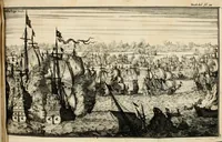 Picture 38 of 54 from Leeven en daden der doorluchtighste zee-helden en ontdeckers van landen deser eeuwen : beginnende met Christoffel Colombus, vinder van de nieuwe wereldt, en eyndigende met den roemruchtigen admirael M.A. de Ruyter, Ridd. &c. : vertoonende veel vreemde voorvallen, dappere verrichtingen, stoutmoedige bestieringen, en swaere zee-slagen, &c. : naeukeurigh, uyt veele geloofwaerdige schriften, en authentijcke stucken, by een gebracht, en beschreven (1676), leaf 499