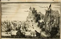 Picture 42 of 54 from Leeven en daden der doorluchtighste zee-helden en ontdeckers van landen deser eeuwen : beginnende met Christoffel Colombus, vinder van de nieuwe wereldt, en eyndigende met den roemruchtigen admirael M.A. de Ruyter, Ridd. &c. : vertoonende veel vreemde voorvallen, dappere verrichtingen, stoutmoedige bestieringen, en swaere zee-slagen, &c. : naeukeurigh, uyt veele geloofwaerdige schriften, en authentijcke stucken, by een gebracht, en beschreven (1676), leaf 579