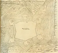 An illustration from Le fortificationi di Buonaiuto Lorini, nobile fiorentino ... : con l'aggiunta del sesto libro doue si mostra, con la scienza e con la pratica, l'ordine di fortificare le città & altri luoghi, con tutti gli auuertimenti, che più possono apportar benficio per la sicurtà delle fortezze .. (1609)