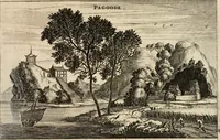 An illustration from Legatio batavica ad magnum Tartariæ chamum Sungteium, modernum Sinæ imperatorem. Historiarum narratione, quæ legatis in provinciis Quantung, Kiangsi, Nanking, Xantung, Peking, & aula imperatoriâ ab anno 1665 ad annum 1657 obtigerunt, ut & ardua Sinensium in bello tartarico fortunâ, provinciarum accurata geographia, urbium delineatione, nec non artis & naturæ miraculis ex animalium, vegetabilium, mineralium genere per centum & quinquaginta æneas figuras passim illustrata & conscripta vernacule (1668)