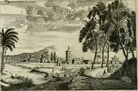 An illustration from Legatio batavica ad magnum Tartariæ chamum Sungteium, modernum Sinæ imperatorem. Historiarum narratione, quæ legatis in provinciis Quantung, Kiangsi, Nanking, Xantung, Peking, & aula imperatoriâ ab anno 1665 ad annum 1657 obtigerunt, ut & ardua Sinensium in bello tartarico fortunâ, provinciarum accurata geographia, urbium delineatione, nec non artis & naturæ miraculis ex animalium, vegetabilium, mineralium genere per centum & quinquaginta æneas figuras passim illustrata & conscripta vernacule (1668)