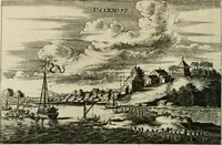 An illustration from Legatio batavica ad magnum Tartariæ chamum Sungteium, modernum Sinæ imperatorem. Historiarum narratione, quæ legatis in provinciis Quantung, Kiangsi, Nanking, Xantung, Peking, & aula imperatoriâ ab anno 1665 ad annum 1657 obtigerunt, ut & ardua Sinensium in bello tartarico fortunâ, provinciarum accurata geographia, urbium delineatione, nec non artis & naturæ miraculis ex animalium, vegetabilium, mineralium genere per centum & quinquaginta æneas figuras passim illustrata & conscripta vernacule (1668)