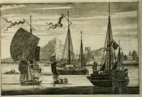 An illustration from Legatio batavica ad magnum Tartariæ chamum Sungteium, modernum Sinæ imperatorem. Historiarum narratione, quæ legatis in provinciis Quantung, Kiangsi, Nanking, Xantung, Peking, & aula imperatoriâ ab anno 1665 ad annum 1657 obtigerunt, ut & ardua Sinensium in bello tartarico fortunâ, provinciarum accurata geographia, urbium delineatione, nec non artis & naturæ miraculis ex animalium, vegetabilium, mineralium genere per centum & quinquaginta æneas figuras passim illustrata & conscripta vernacule (1668)