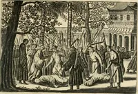 An illustration from Legatio batavica ad magnum Tartariæ chamum Sungteium, modernum Sinæ imperatorem. Historiarum narratione, quæ legatis in provinciis Quantung, Kiangsi, Nanking, Xantung, Peking, & aula imperatoriâ ab anno 1665 ad annum 1657 obtigerunt, ut & ardua Sinensium in bello tartarico fortunâ, provinciarum accurata geographia, urbium delineatione, nec non artis & naturæ miraculis ex animalium, vegetabilium, mineralium genere per centum & quinquaginta æneas figuras passim illustrata & conscripta vernacule (1668)