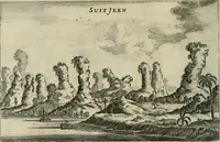 An illustration from Legatio batavica ad magnum Tartariæ chamum Sungteium, modernum Sinæ imperatorem. Historiarum narratione, quæ legatis in provinciis Quantung, Kiangsi, Nanking, Xantung, Peking, & aula imperatoriâ ab anno 1665 ad annum 1657 obtigerunt, ut & ardua Sinensium in bello tartarico fortunâ, provinciarum accurata geographia, urbium delineatione, nec non artis & naturæ miraculis ex animalium, vegetabilium, mineralium genere per centum & quinquaginta æneas figuras passim illustrata & conscripta vernacule (1668)