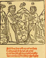 An illustration from The legendary history of the cross : a series of sixty-four woodcuts from a Dutch book published by Veldener, A.D. 1483 ; with an introduction written and illustrated by John Ashton ; preface by S. Baring Gould (1887)