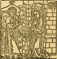 An illustration from The legendary history of the cross : a series of sixty-four woodcuts from a Dutch book published by Veldener, A.D. 1483 ; with an introduction written and illustrated by John Ashton ; preface by S. Baring Gould (1887)