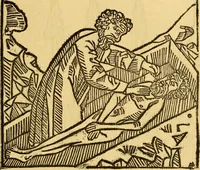 An illustration from The legendary history of the cross : a series of sixty-four woodcuts from a Dutch book published by Veldener, A.D. 1483 ; with an introduction written and illustrated by John Ashton ; preface by S. Baring Gould (1887)