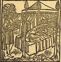 An illustration from The legendary history of the cross : a series of sixty-four woodcuts from a Dutch book published by Veldener, A.D. 1483 ; with an introduction written and illustrated by John Ashton ; preface by S. Baring Gould (1887)