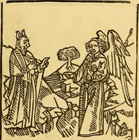 An illustration from The legendary history of the cross : a series of sixty-four woodcuts from a Dutch book published by Veldener, A.D. 1483 ; with an introduction written and illustrated by John Ashton ; preface by S. Baring Gould (1887)
