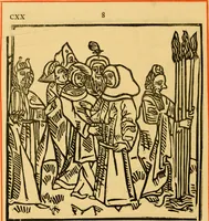 An illustration from The legendary history of the cross : a series of sixty-four woodcuts from a Dutch book published by Veldener, A.D. 1483 ; with an introduction written and illustrated by John Ashton ; preface by S. Baring Gould (1887)