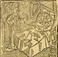An illustration from The legendary history of the cross : a series of sixty-four woodcuts from a Dutch book published by Veldener, A.D. 1483 ; with an introduction written and illustrated by John Ashton ; preface by S. Baring Gould (1887)