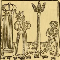 An illustration from The legendary history of the cross : a series of sixty-four woodcuts from a Dutch book published by Veldener, A.D. 1483 ; with an introduction written and illustrated by John Ashton ; preface by S. Baring Gould (1887)