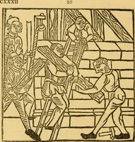 An illustration from The legendary history of the cross : a series of sixty-four woodcuts from a Dutch book published by Veldener, A.D. 1483 ; with an introduction written and illustrated by John Ashton ; preface by S. Baring Gould (1887)