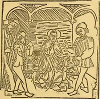 An illustration from The legendary history of the cross : a series of sixty-four woodcuts from a Dutch book published by Veldener, A.D. 1483 ; with an introduction written and illustrated by John Ashton ; preface by S. Baring Gould (1887)