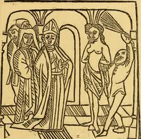 An illustration from The legendary history of the cross : a series of sixty-four woodcuts from a Dutch book published by Veldener, A.D. 1483 ; with an introduction written and illustrated by John Ashton ; preface by S. Baring Gould (1887)