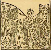 An illustration from The legendary history of the cross : a series of sixty-four woodcuts from a Dutch book published by Veldener, A.D. 1483 ; with an introduction written and illustrated by John Ashton ; preface by S. Baring Gould (1887)